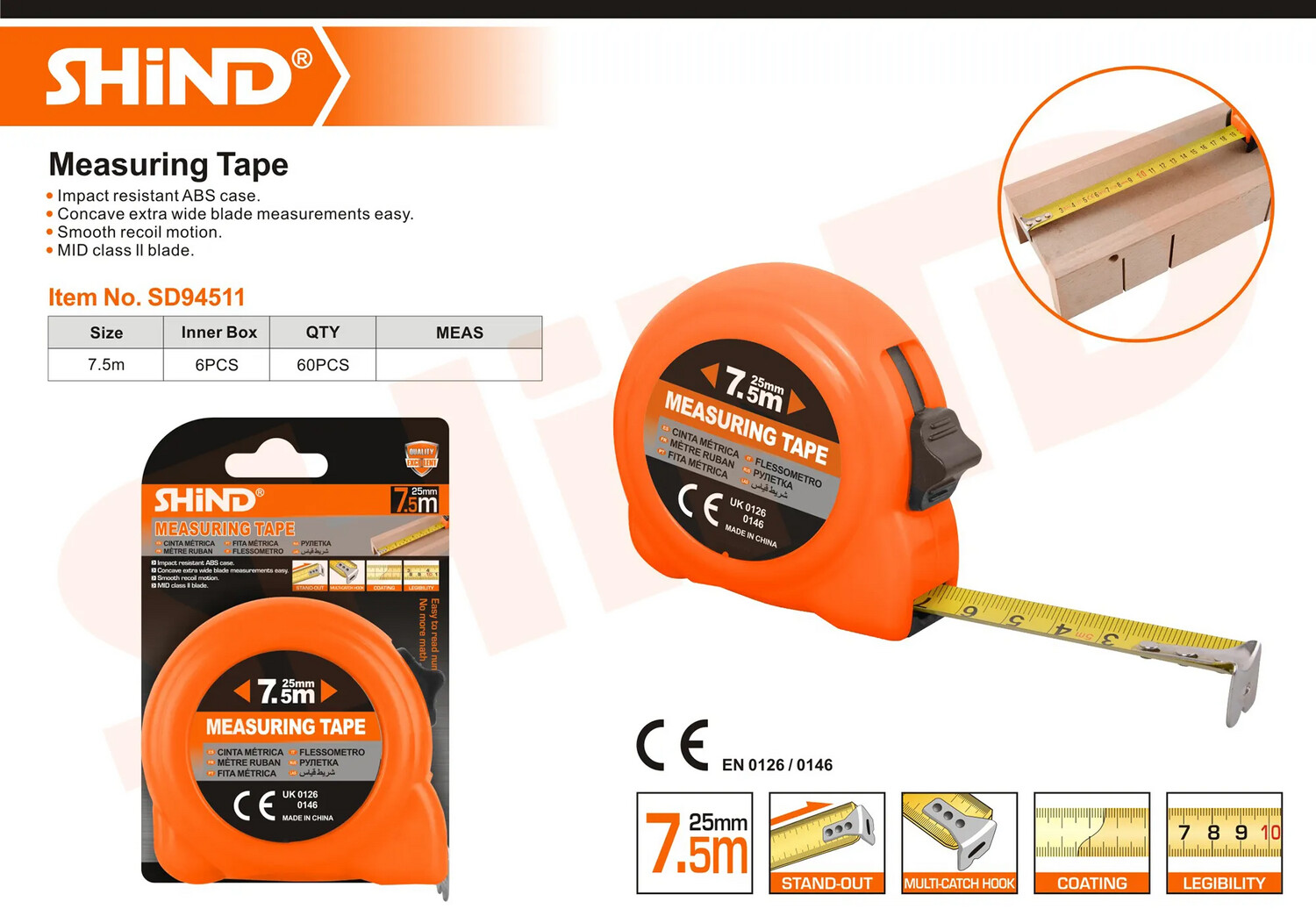 Shind Measuring 25mm High-Quality Durable Tape
