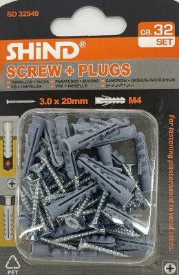 Shind Screw + Plugs, Size: 3.0x20mm