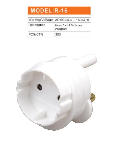 3 Pin to 2 Pin 16A Schuko Adaptor Redisson R-16