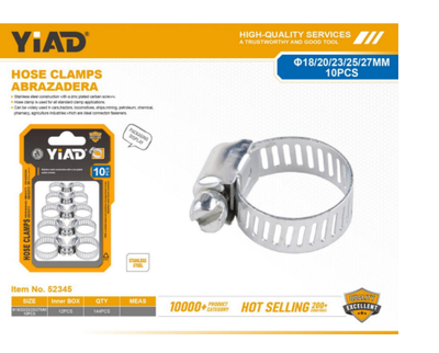 Yiad Hose Clamp 10 Pec 18-20-23-25-27mm