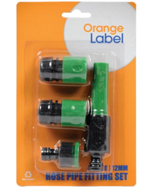 Orange Label Garden Hose Pipe Connector &amp; Nozzle Set 4s