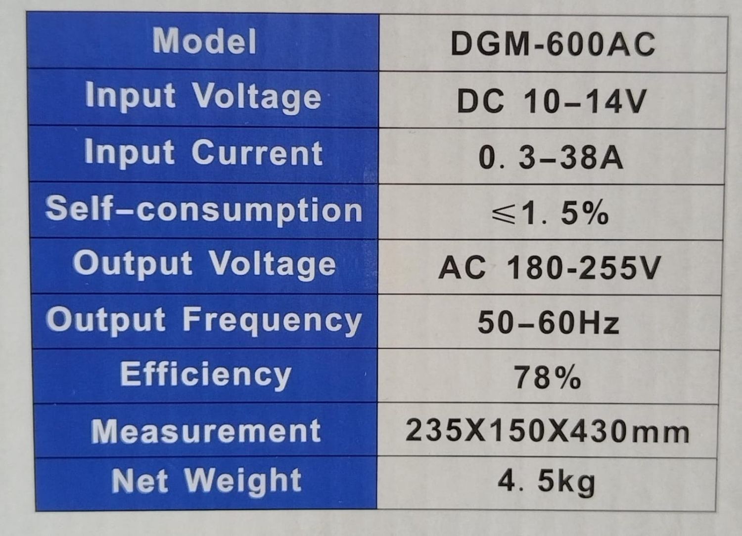 Solar Inverter DG Mark DGM-600AC