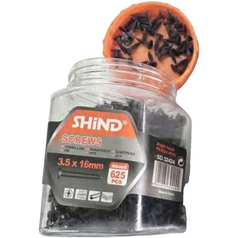 Shind Chip Screws Jar Balck 3.5mm, Size: 16mm