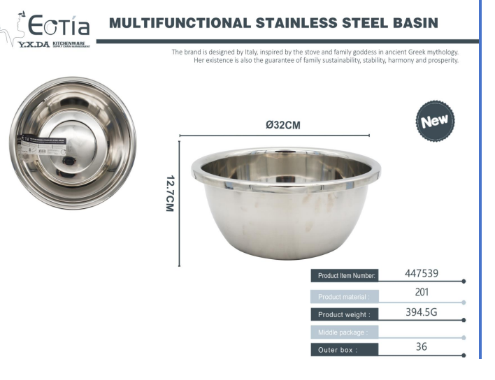 Ectias Multifunctional Stainless Steel Basin 32x12.7cm