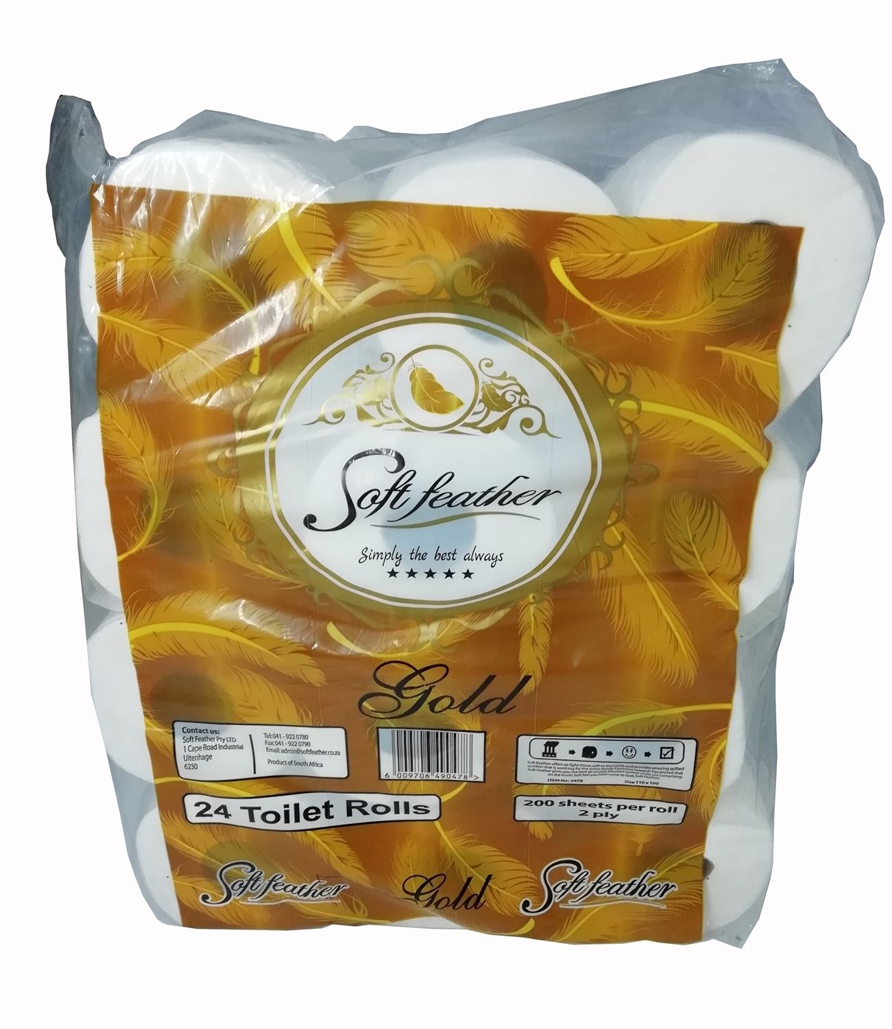Toilet Rolls Tissue 24&#39;s Soft Feather Gold Virgin 2P/200