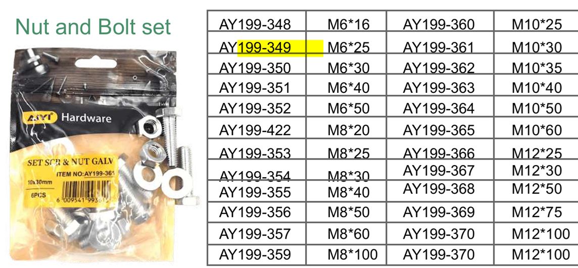 Nut and Bolt Set M8