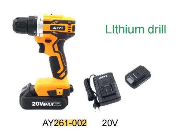 AIYI 20V Lithium Brushless Cordless Drill with 2 Battery Packs