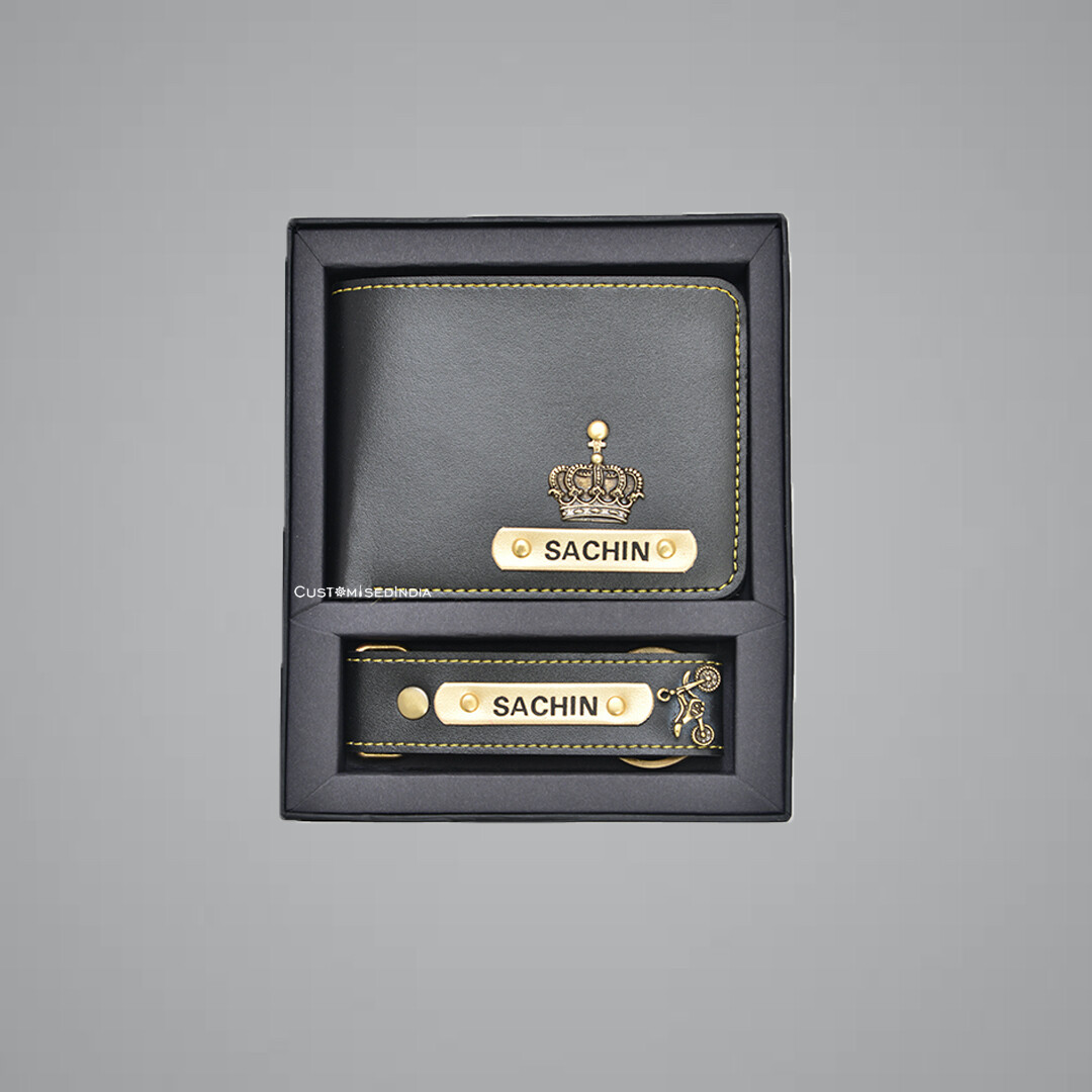 Black Customised Wallet + Keychain Combo