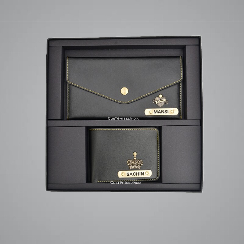 Black Customised Couple Wallet Combo