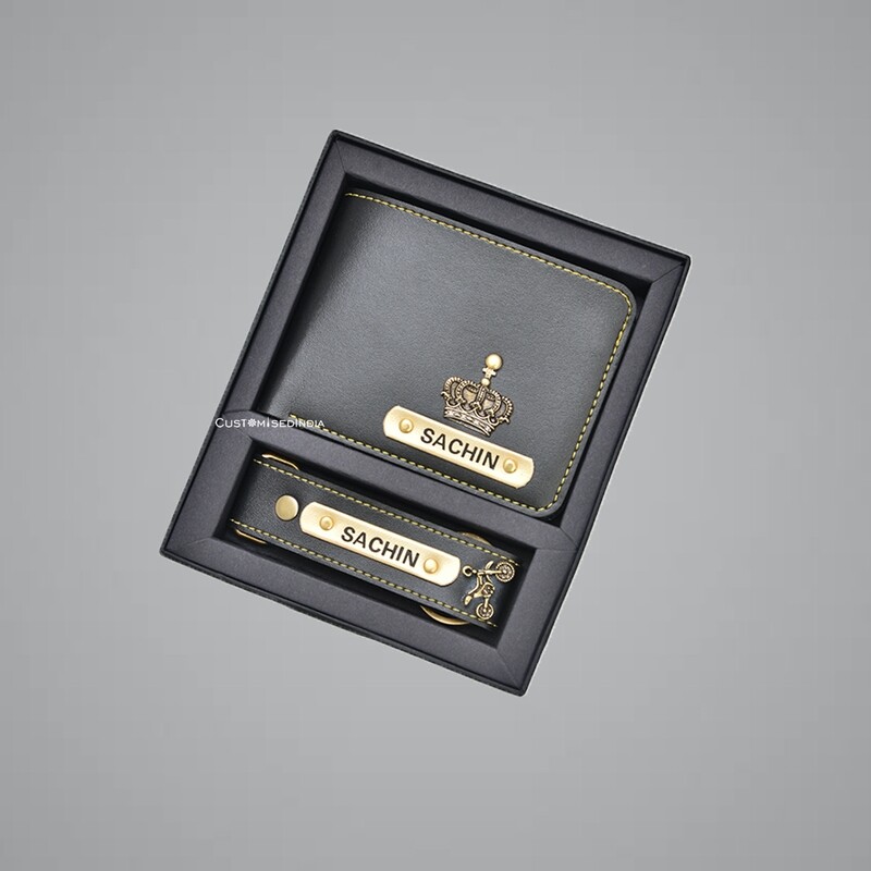 Black Customised Wallet + Keychain Combo