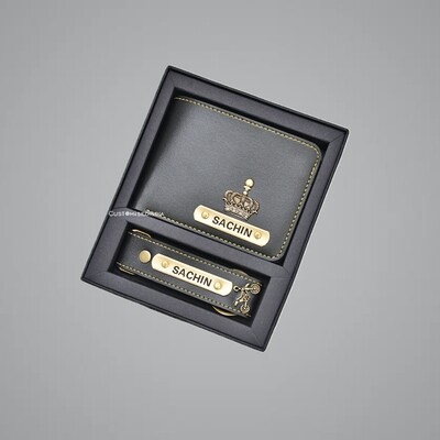 Black Customised Wallet + Keychain Combo