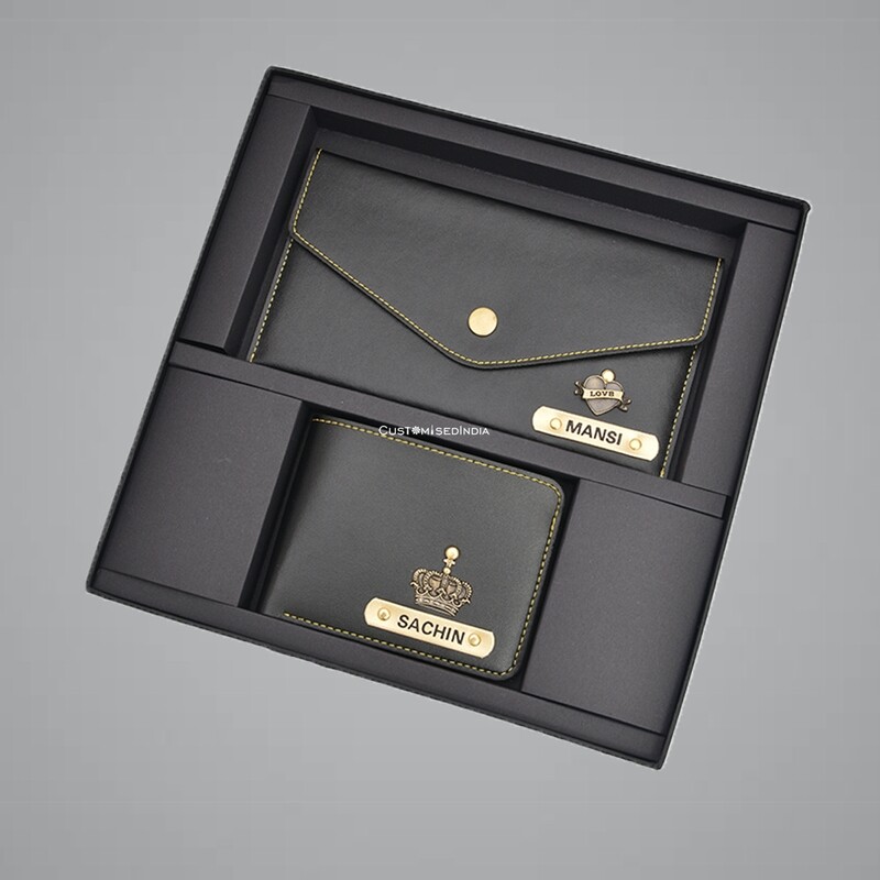 Black Customised Couple Wallet Combo