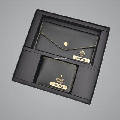 Black Customised Couple Wallet Combo