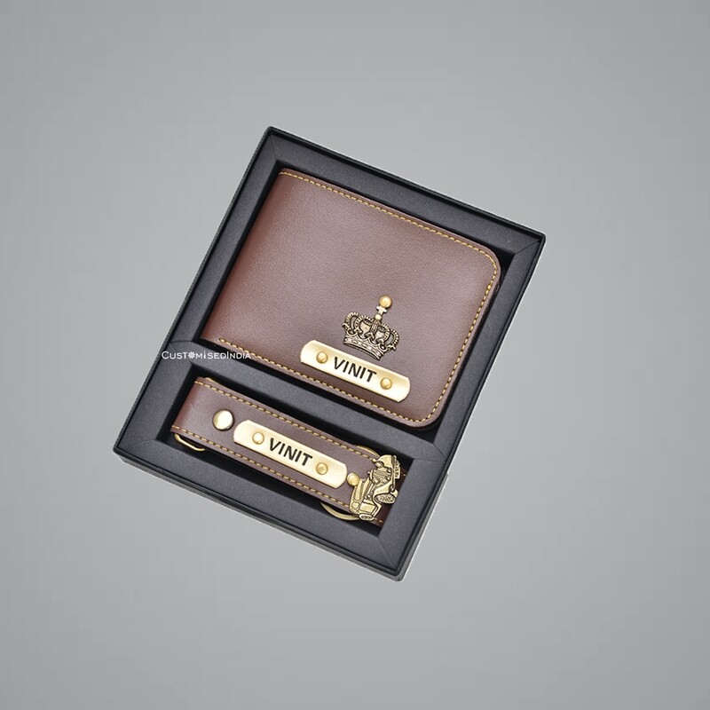 Brown Customised Wallet + Keychain Combo