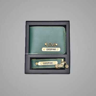 Green Customised Wallet + Keychain Combo
