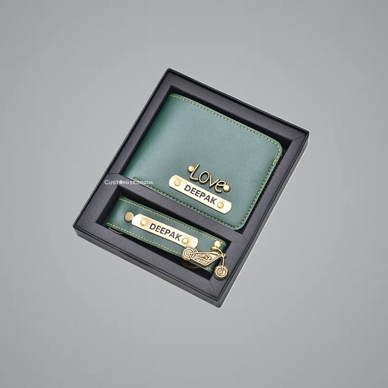 Green Customised Wallet + Keychain Combo