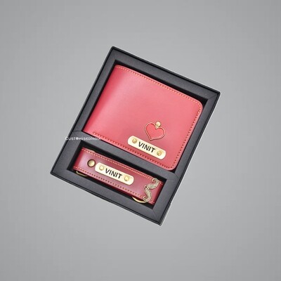 Red Customised Wallet + Keychain Combo