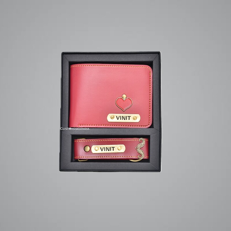Red Customised Wallet + Keychain Combo