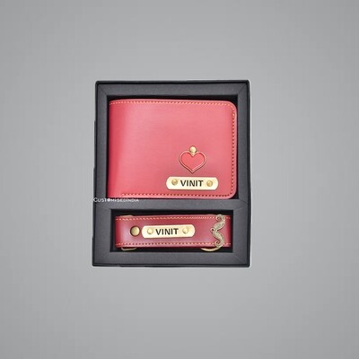 Red Customised Wallet + Keychain Combo