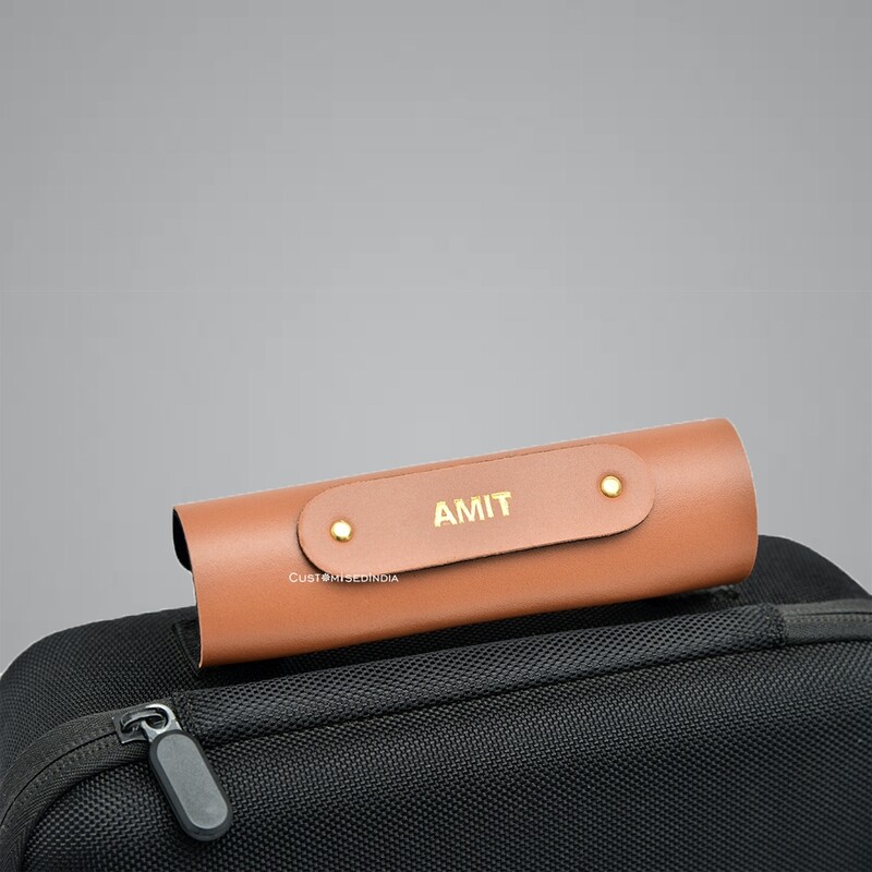 Tan Personalised Luggage Handle Cover