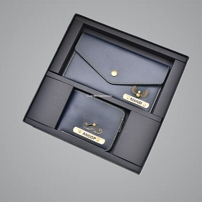 Blue Customised Couple Wallet Combo