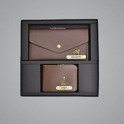 Brown Customised Couple Wallet Combo