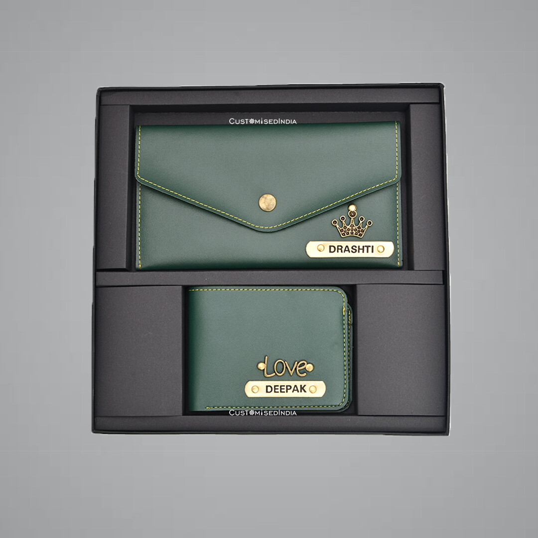 Green Customised Couple Wallet Combo