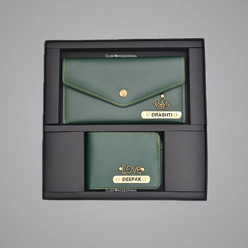 Green Customised Couple Wallet Combo