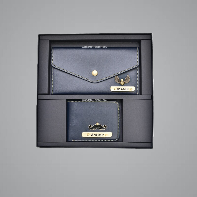 Blue Customised Couple Wallet Combo