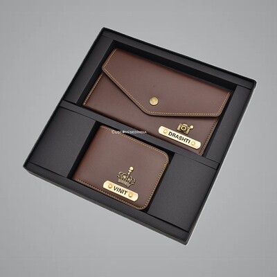 Brown Customised Couple Wallet Combo