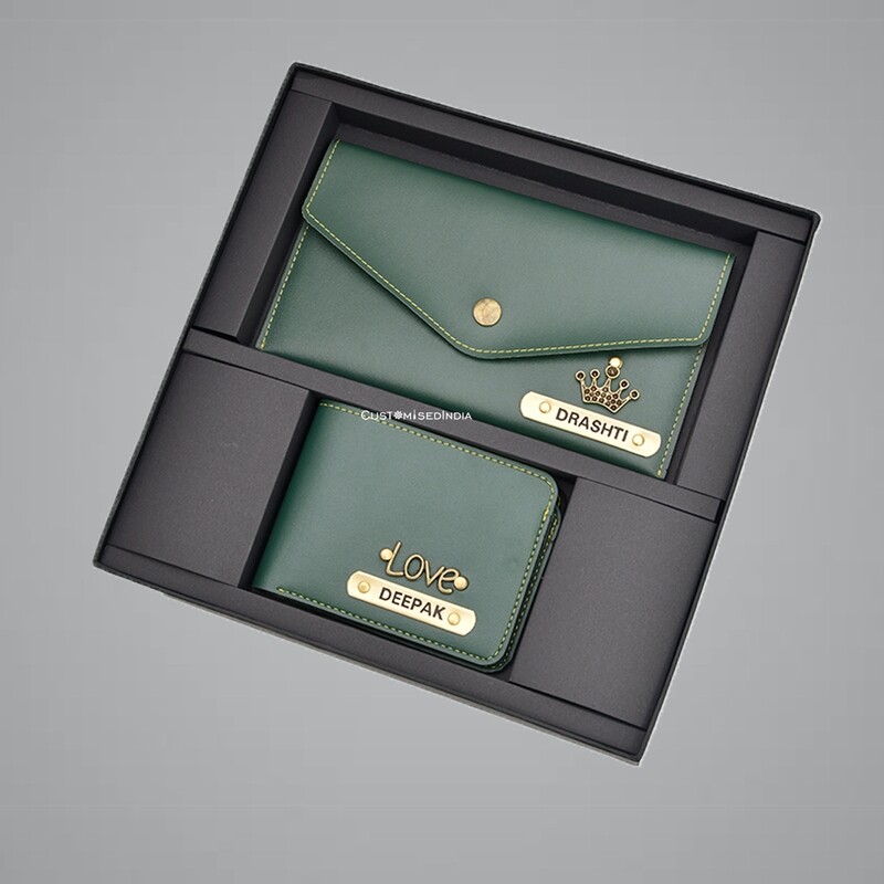 Green Customised Couple Wallet Combo