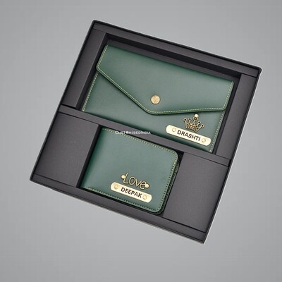 Green Customised Couple Wallet Combo
