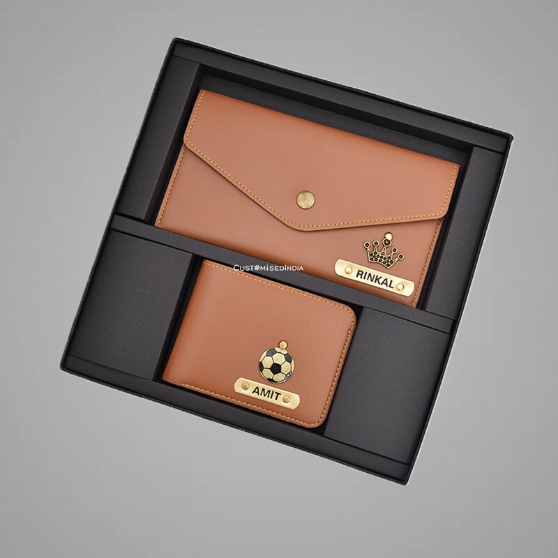 Tan Customised Couple Wallet Combo