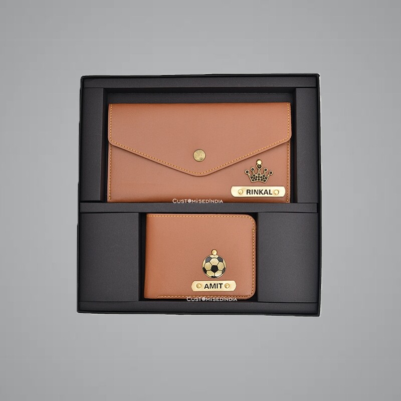 Tan Customised Couple Wallet Combo