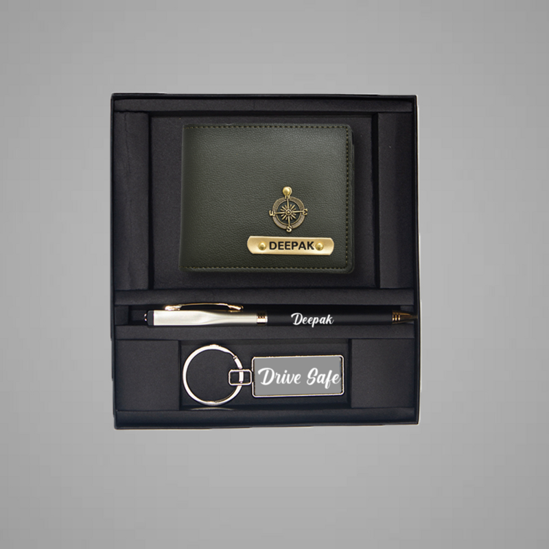 Olive Green Imported Leather Wallet Combo