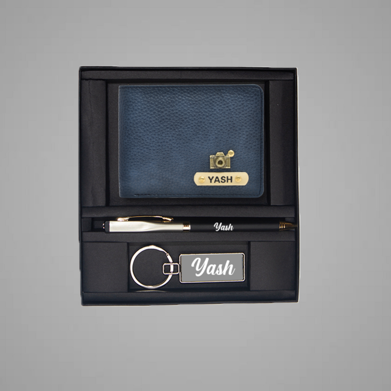 Navy Blue Genuine Leather Wallet Combo