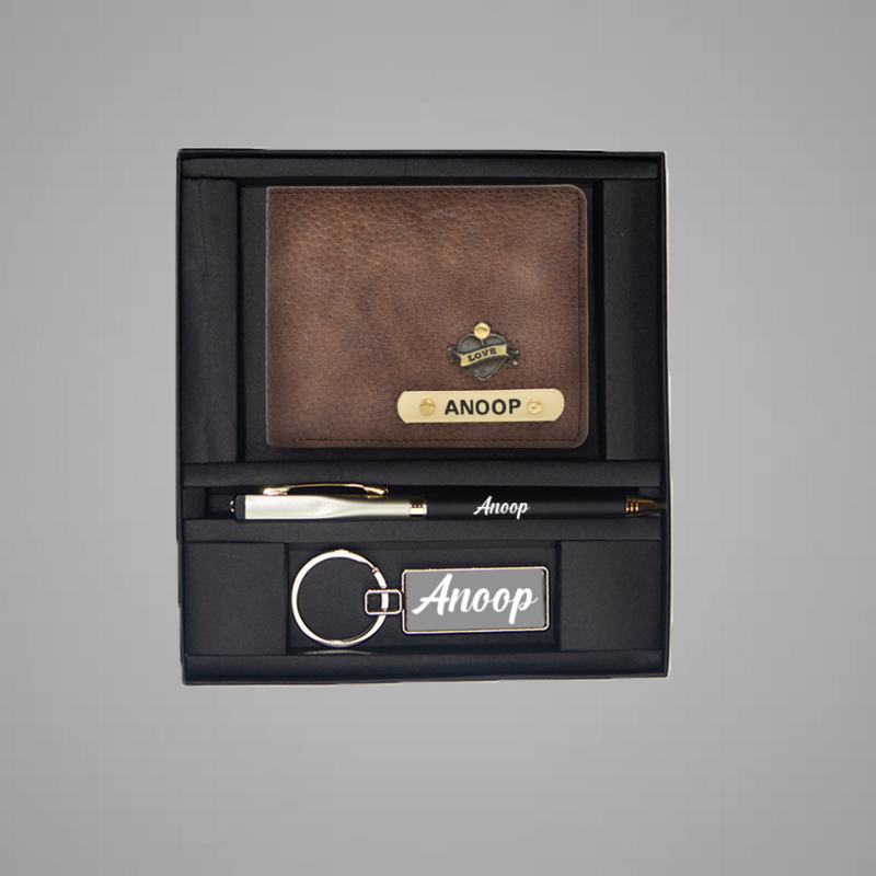 Brown Genuine Leather Wallet Combo