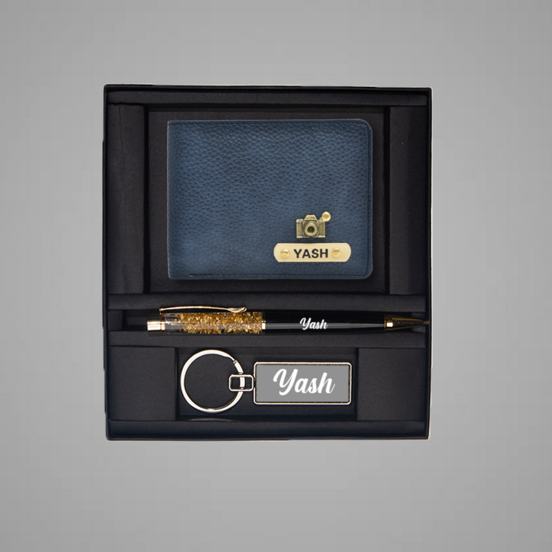Navy Blue Genuine Leather Wallet Combo