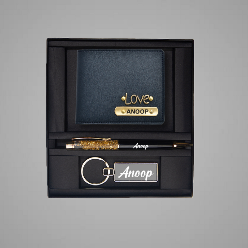 Blue Imported Leather Wallet Combo
