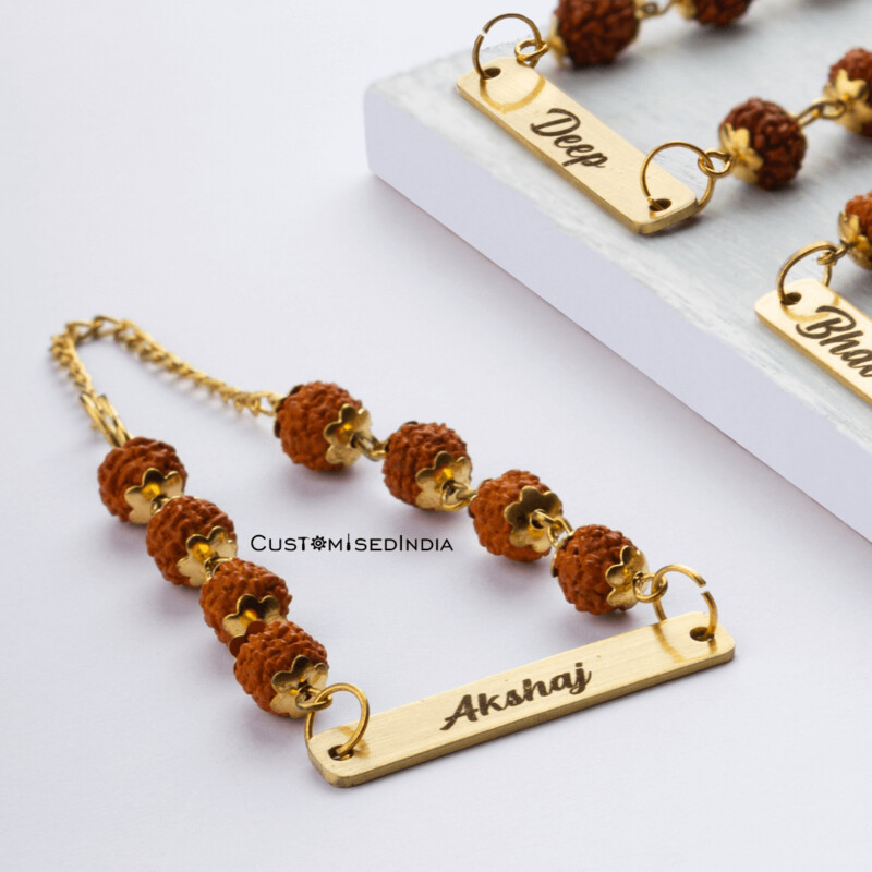 Customised Metal Rakhi with Rudraksha