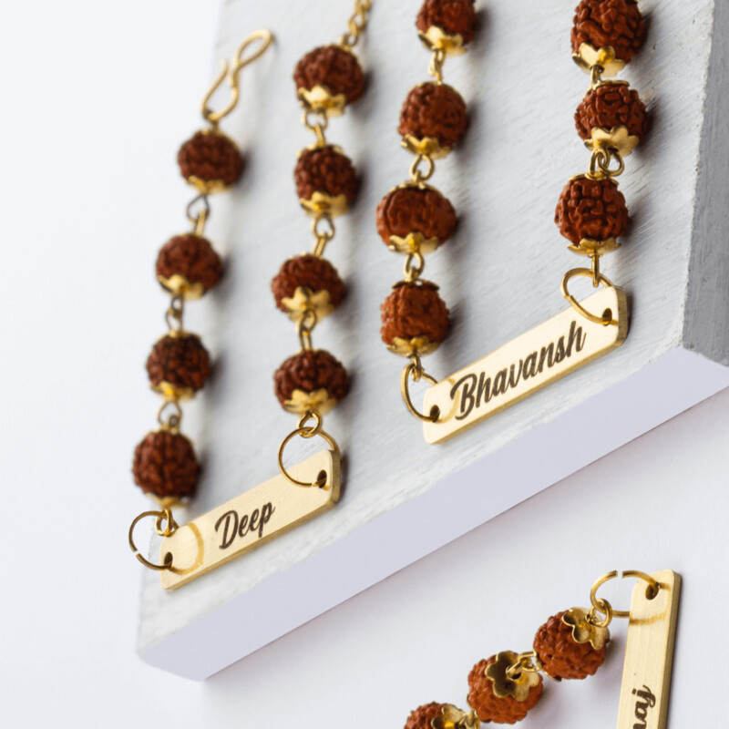 Customised Metal Rakhi with Rudraksha (Set of 2 Rakhis)