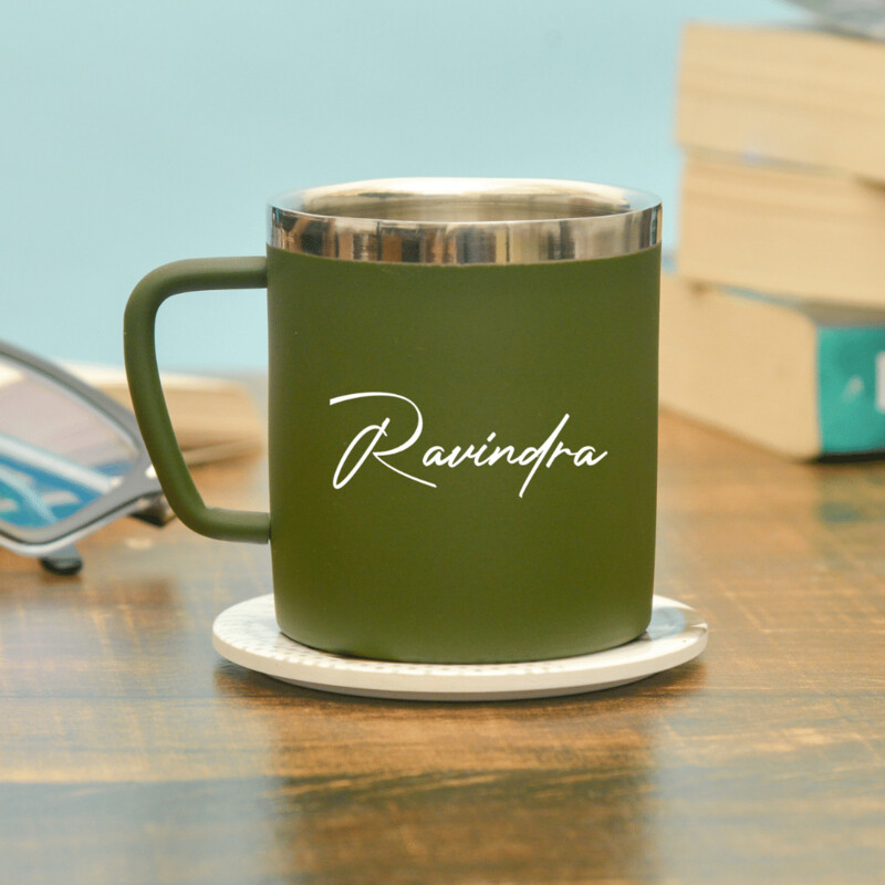 Customised Olive Green Steel Mug