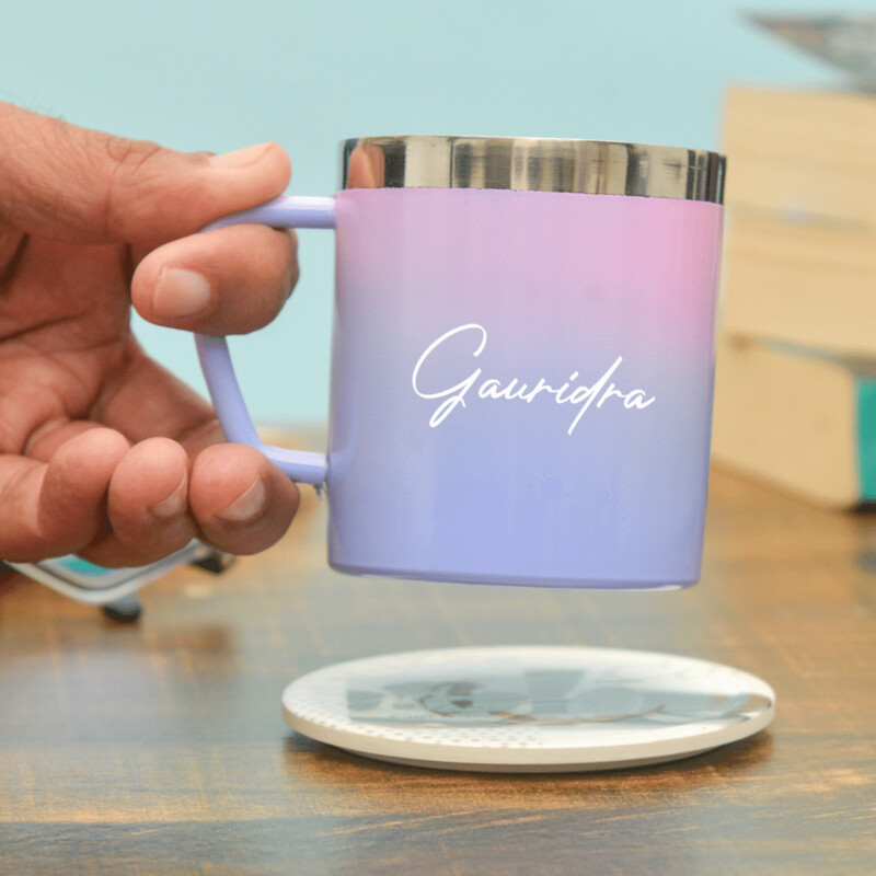 Customised Pink-Blue Steel Mug