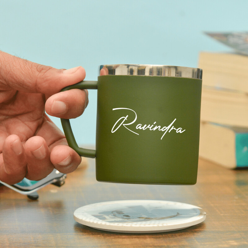 Customised Olive Green Steel Mug