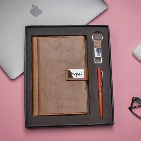 Brown Executive Diary, Pen, Keychain Combo