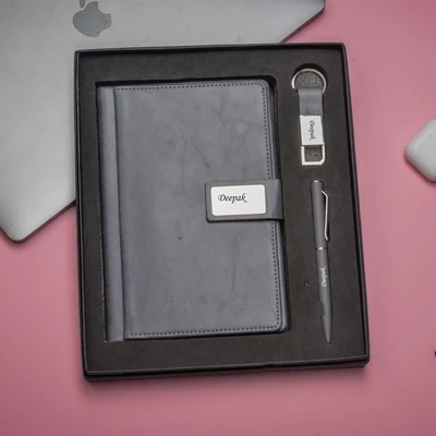 Grey Executive Diary, Pen, Keychain Combo