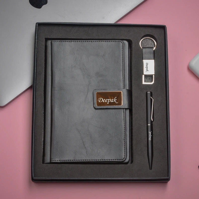 Black Executive Diary, Pen, Keychain Combo