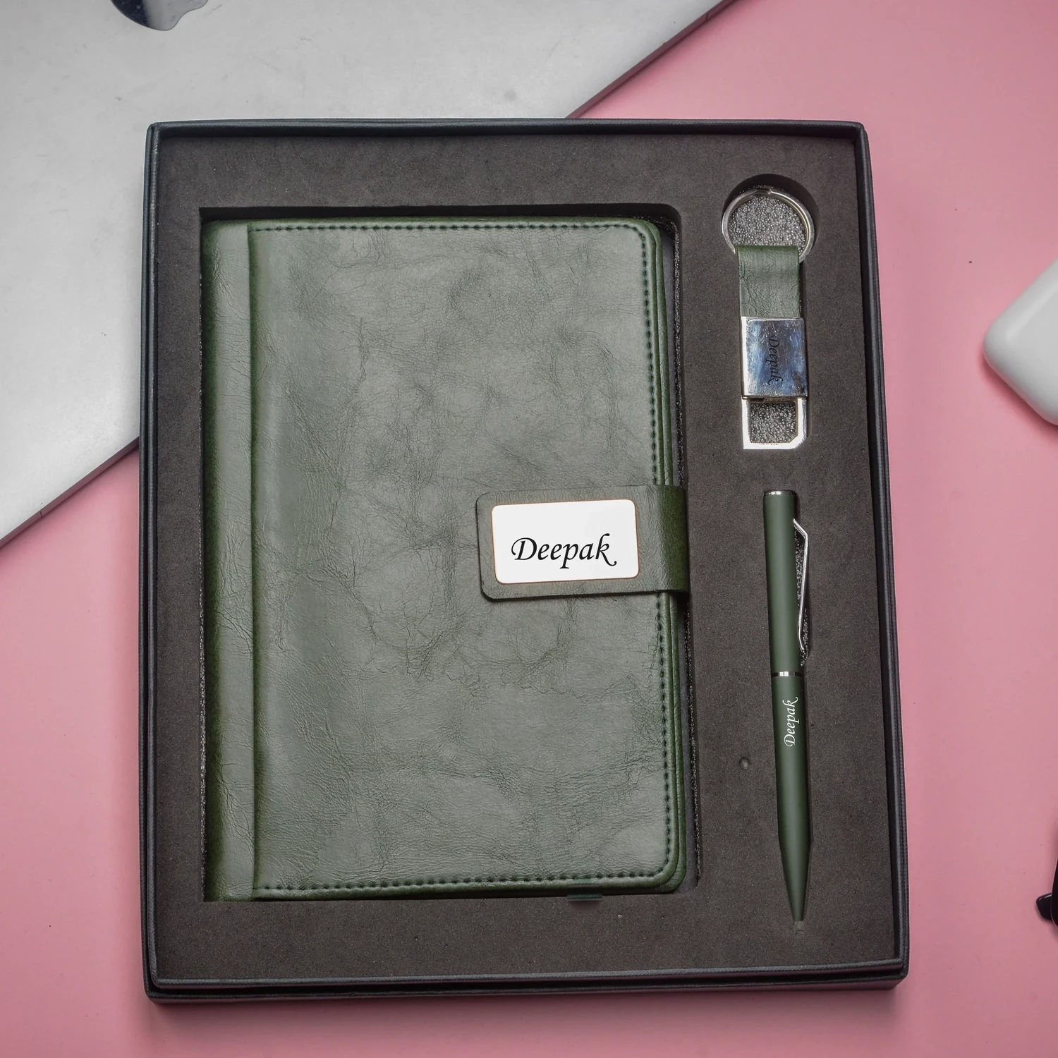 Green Executive Diary, Pen, Keychain Combo