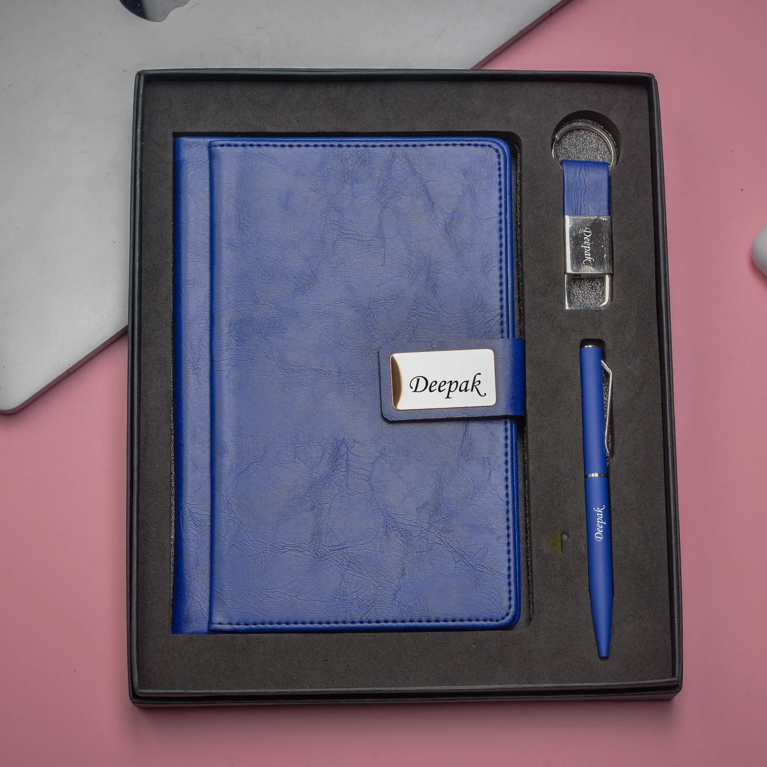 Blue Executive Diary, Pen, Keychain Combo