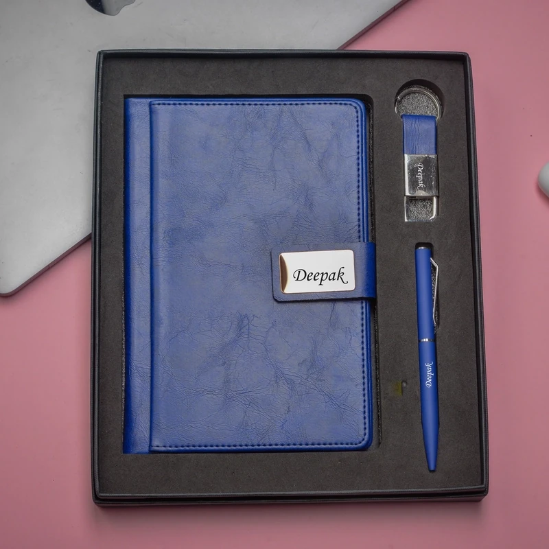 Blue Executive Diary, Pen, Keychain Combo